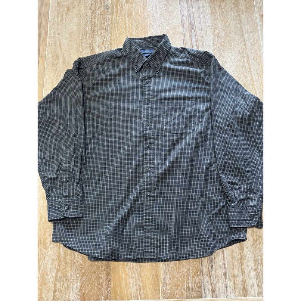 Brooks Brothers 346 Shirt Mens XL Navy Green Tattersall Micro Check Button Down